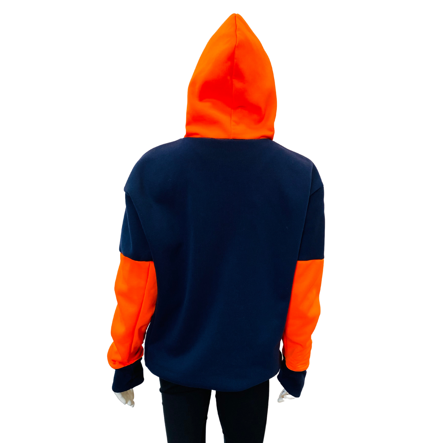 HI-VIS Hoodie (NON- pocket) Orange/Navy - Navy Back