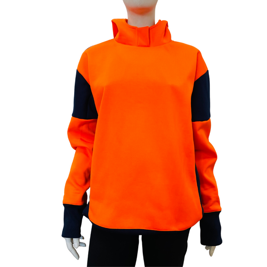 HI-VIS Hoodie (NON- pocket) Orange/Navy - Navy Back